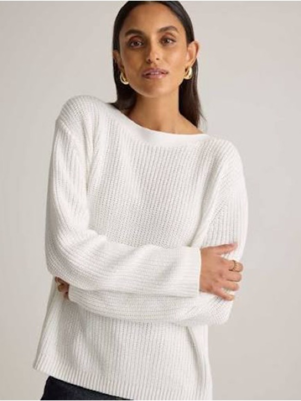 Quince White Boatneck Ribbed Cotton Women’s Oversized Fisherman’s Sweater XL